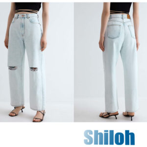 Women's High Waist Cotton Straight Jeans with Light Blue Stonewashed Plain Sexy Style Four-way Elasticity Women's Denim Jeans